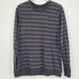 Lululemon stripe grey black breathable long sleeve breezy  top size 6